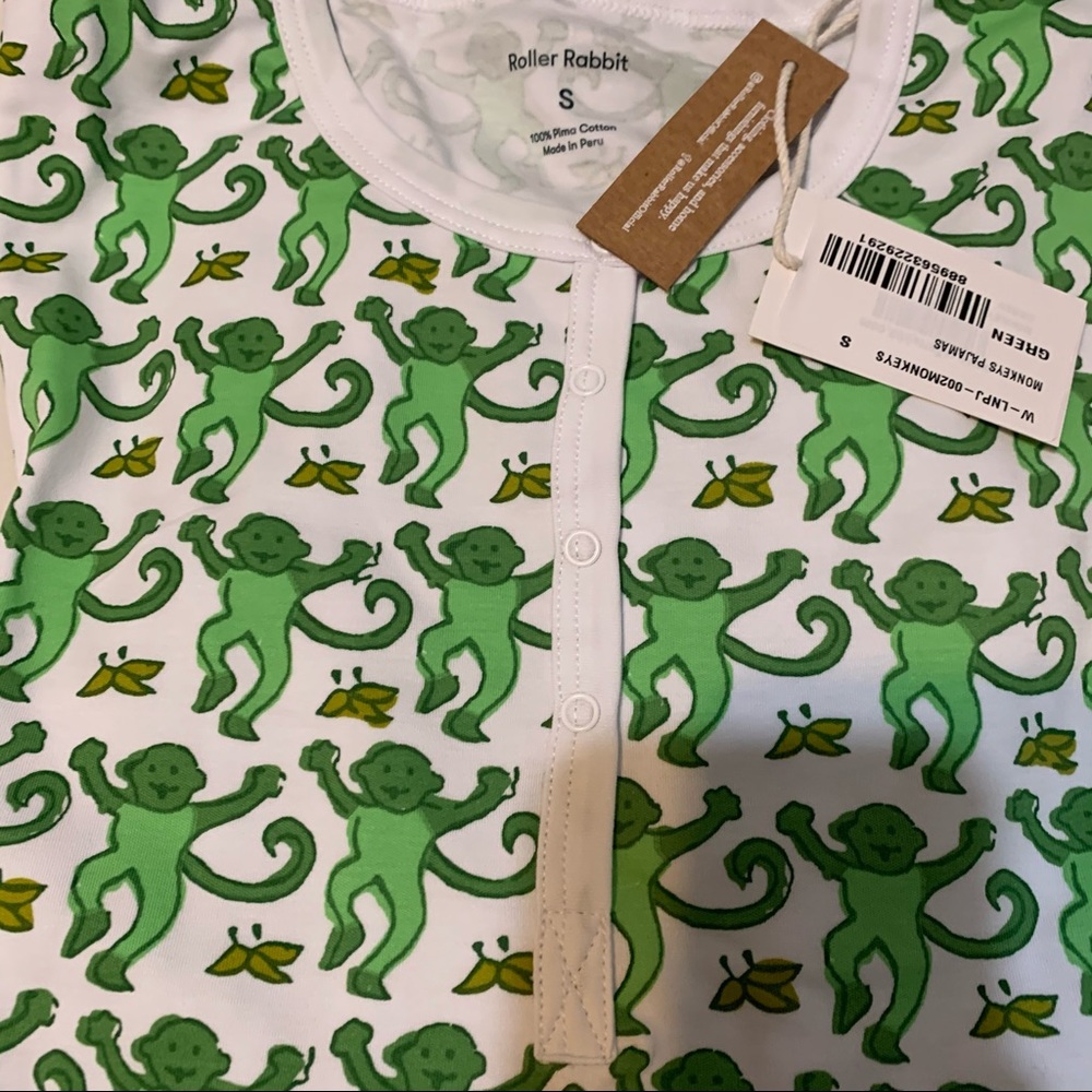 Roller Rabbit discontinued GREEN monkey pajama SM - Picture 6 of 9